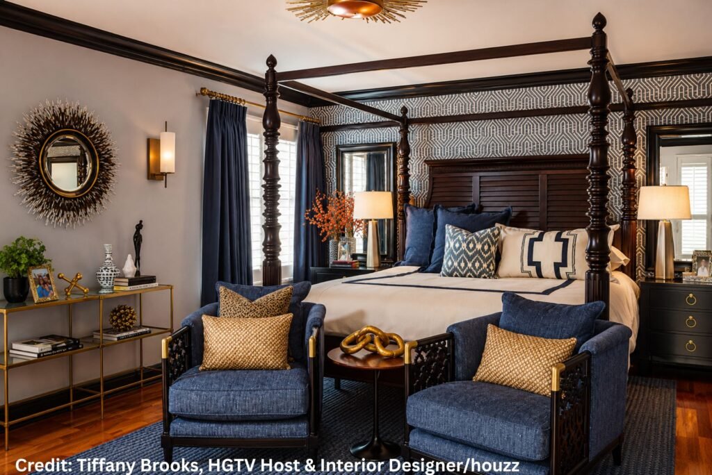 Blue Grasscloth Feature Wall