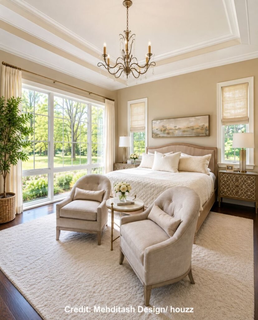 Cream Drapery Framing the Windows