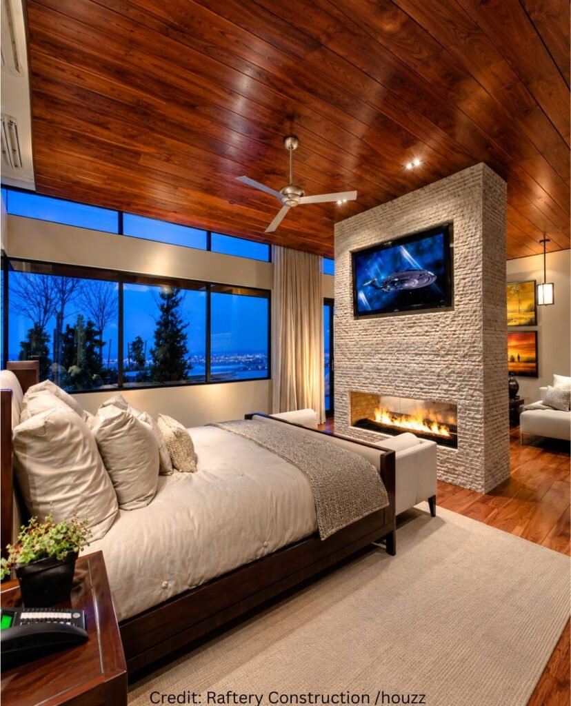 Two-Sided Stone Fireplace Feature