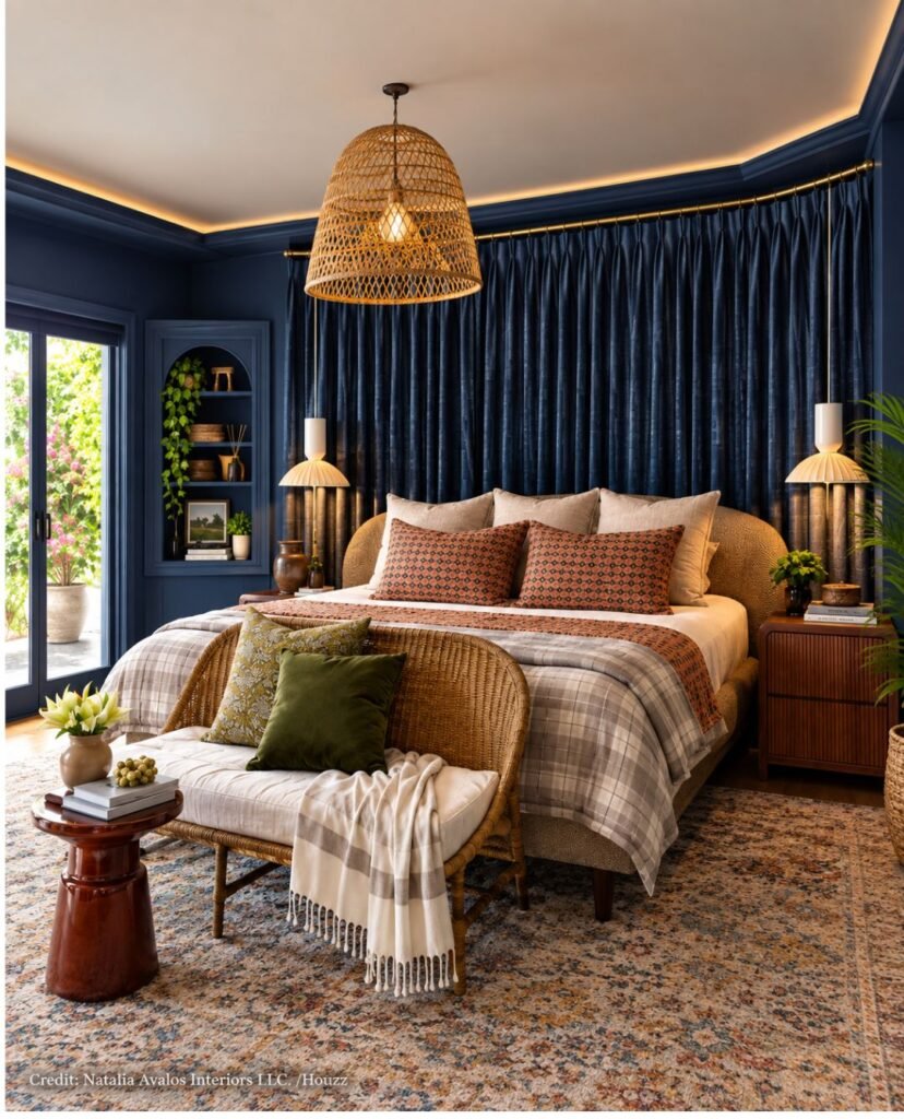 Velvet Drapes Behind Headboard